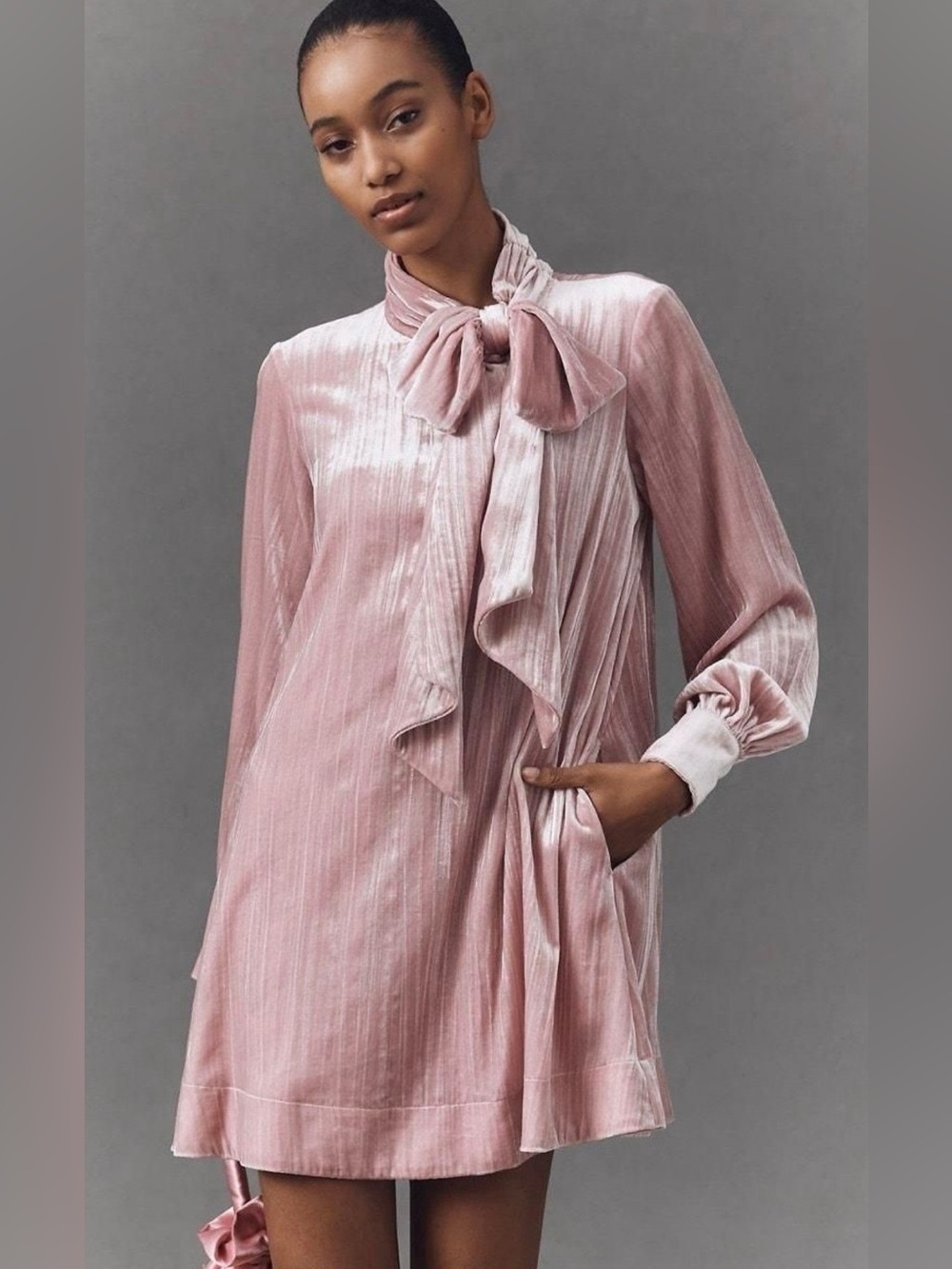 Maeve Carolina Tie Neck Mini Dress